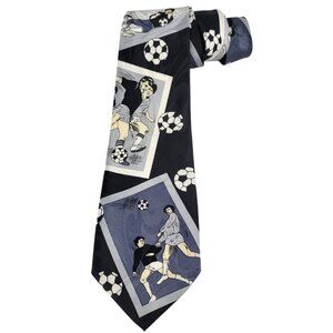 Dimoda Tie Necktie Mens Soccer Black Grey Sports Novelty Silk Vtg Classic Casual